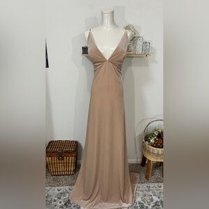 Melanie by Jenny Yoo in Prosecco Stretch Velvet | Elegant Tan Evening Gown